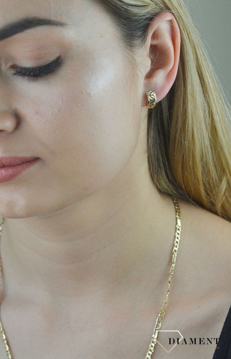 Złote kolczyki zapięcie angielskie 585 żółte i białe złoto KL 1641.jpg